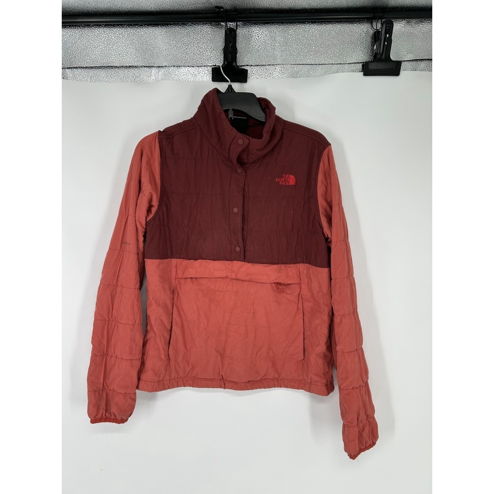 The North Face Mountain Jacket Women Medium Orange Red Quarter 1/4 Snap Pullover
